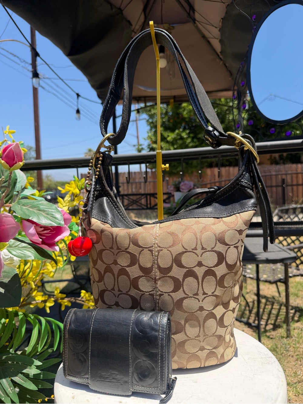 Coach Signature Canvas Shoulder Bag in Khaki and Black Y2K